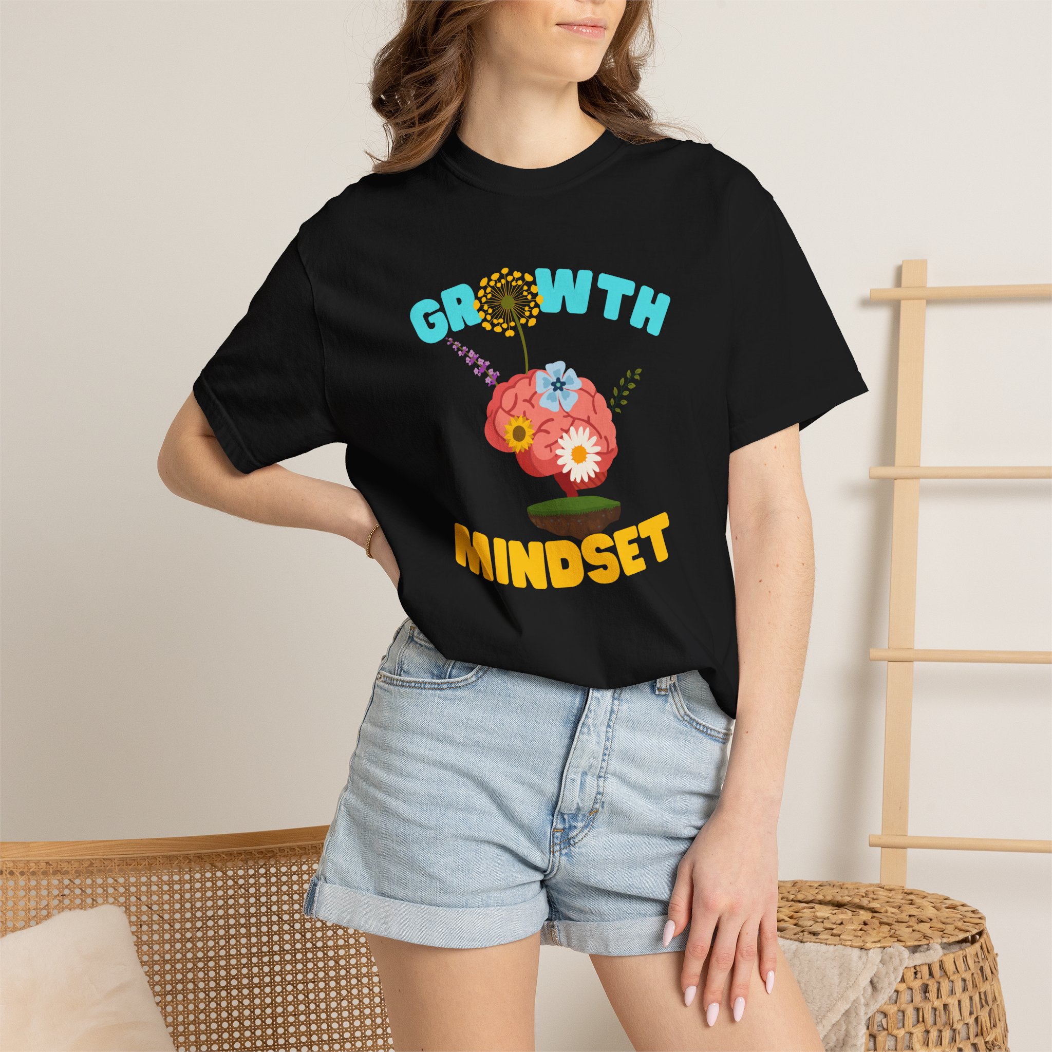 Growth Mindset T-shirt | Floral Brain Illustration, Positive Psychology Tee - Image 4